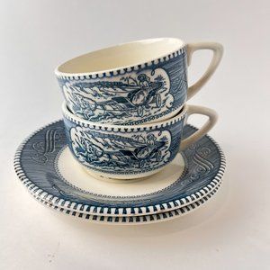 Vintage Currier and Ives cups and saucers -set of 2